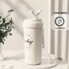 Nova Caneca Térmica Lírio-do-Vale Aço Inoxidável 316 Caneca de Café com Aparência Premium para Meninas Grande Capacidade com Canudo Caneca de Presente