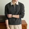 Camisa polo de lino de manga larga para hombre, nuevo estilo otoño e invierno, camiseta de cuello camisero de lujo ligero, prenda interior casual para hombres jóvenes y de mediana edad