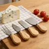 Juego de Cuchillos para Queso de Acero Inoxidable Personalizado por el Fabricante con Mango de Madera, Juego de Cuatro Piezas, Juego de Cuchillos para Queso, Cuchillo para Mantequilla y Pizza, Herramienta para Pasteles