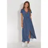 Vestido de verano europeo y americano con estampado de lunares, tirantes, escote en V, manga corta y largo medio para mujer (2023)