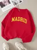 Sudadera para Mujer con Estampado de Letras Madrid Otoño Hip-Hop Pulóver Cuello Redondo Multicolor Streetwear Ropa Suave para Mujer