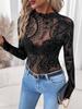 Camiseta Top Feminina de Malha com Estampa Paisley em Veludo, Babados e Mangas Longas - Lançamento Outono/Inverno 2026 Europeu e Americano