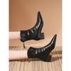 Botas Curtas de Salto Grosso Marrom 4cm para Mulheres Outono e Inverno Nova Moda Retro Bico Fino Botas de Cavaleiro Salto Médio Botas da Moda