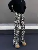 Estilo retro americano, diseño de nicho, pantalones de trabajo camuflados multibolsillos, jeans holgados rectos de alta costura para hombre que estilizan
