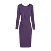 Estilo Deseo Puro Elegante Vestido Bodycon de Manga Larga con Escote Corazón Cintura Fruncida Ajustado Otoño Color Sólido Vestido Largo Chica Popular para Mujer