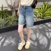 Shorts de Mezclilla con Parches de Encaje de Cintura Alta para Verano 2025 Talla Plus para Mujer, Adecuados para Figuras de Pera, Cubren las Caderas, Adelgazantes, de Longitud hasta la Rodilla