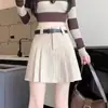Falda Plisada de Pana Marrón para Mujer Otoño e Invierno Cintura Alta Línea A Lana Falda Corta Cubre Cadera Pequeña Aspecto Delgado Falda de Paraguas