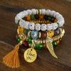 Moda Europeia e Americana Combinação Versátil Pulseira de Contas Budistas Disco Redondo Simples Coração Asas Borla Contas Multicamadas Personalizadas