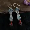 S925 prata esterlina vintage azul torrado Ruyi brincos lápis ágata vermelha design de nicho presente para amigas novo artesanato