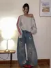 Estilo Americano Otoño e Invierno 2024 Nuevo Retro Azul Tinta Salpicada Hombres Pantalones Vaqueros Rectos Pierna Ancha Ins