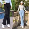 Pantalones Largos de Golf Estilo Coreano para Mujer, Cintura Alta, Acampanados, Abertura Lateral, Ribete de Encaje, Elásticos, Adelgazantes, Pantalones Largos para Mujer, Top para Mujer