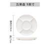 Plato llano de porcelana blanca de imitación, plato de melamina con múltiples rejillas, plato de plástico para ingredientes, plato redondo de cinco rejillas para salmuera, plato de comida
