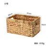Cesta de Armazenamento Dobrável de Palha de Jacinto d'Água com Espelho Cruzado, Cesta de Armazenamento Dobrável de Rattan para Sala de Estar, Cozinha, Mesa de Desktop, Cesta de Armazenamento para Lanches