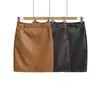 Cl25186-25 Falda de Cuero de Longitud Media para Mujer Otoño e Invierno Cintura Alta Falda de Cadera Pu Abertura