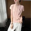 Blusa Feminina de Tricô Fino com Manga Curta, Caimento Macio e Fluido que Valoriza a Clavícula, Modelagem Solta para o Dia a Dia, Fresca e Confortável para o Verão