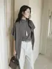 MMC popular suéter de punto con cuello medio de lana, mangas abullonadas pequeñas, conjunto de dos piezas tipo chal con ambiente de otoño 26 65290