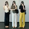 Pantalones de Lino con Tela Personalizada, Estilo Relajado, Cintura Elástica, Pantalones de Pierna Ancha, Pantalones Casuales Fluidos y Adelgazantes para Mujer, Verano Y0625S