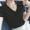 Nuevo Estilo 2025 95 Top de Algodón Blanco Holgado Camiseta Versátil para Mujer Manga Corta Cuello en V Cuello Corazón Media Manga Corte Ajustado