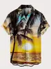 Camisa de Vacaciones para Hombre en Hawái Impresión 3D Moda Casual Europea y Americana de Manga Corta Cardigan Lel