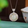 Un Ciervo Plata Esterlina S925 Chapado en Oro Jade Hetian Vintage Filigrana Hueco Seis Caracteres Palabras Verdaderas Colgante Sachet Colgante Estilo Nacional
