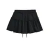 Saia Midi Feminina Estilo Coreano com Babados Plissados e Cordão, Cintura Alta, Corte A, para Verão, para Baixinhas, Anti-Exposição