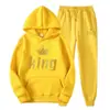Sudaderas con Capucha Estampadas de Marca de Tendencia Otoñal Europea y Americana para Hombres y Mujeres, Conjuntos Deportivos Casuales y Pantalones de Chándal de Dos Piezas para Parejas