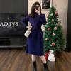 Ropa de mujer Guangzhou Sanxing invierno Nuevo vestido de punto de cuello alto largo hasta la rodilla vestido suéter de fondo estilo Chanel