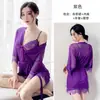 Camisola Sexy de Renda Plus Size para Mulheres, Camisola de Verão para Estudantes, Conjunto de Lingerie Transparente de Seda Gelo Três Peças, Atacado