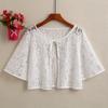 Cárdigan de Verano de Manga Corta para Mujer Estilo Coreano Encaje Hueco Gouhua Rosa Puro Moda Versátil Chal Exterior Corto