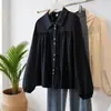 Moda Francesa Primavera/Outono 2026 Blusa Versátil Soltinha Emagrecedora com Gola Boneca Redutora de Idade Roupas Femininas Camisa de Manga Longa Cor Sólida