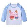Camiseta de Algodón para Niños Primavera y Otoño Cerdo Ajustada al Hombro Cuello Redondo Manga Larga Camiseta Base para Niños y Niñas Camiseta de Bebé