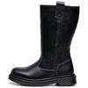 Botas Longas Aibiden com Zíper Lateral Texturizado para Mulheres Botas Curtas de Couro Genuíno Bico Redondo Tendência Europeia e Americana Britânica