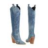 2023 Nuevos Botas de Pantalón Vaquero Occidentales de Talle Alto Estrechas Tipo Cigarrillo con Abertura Lateral de Gran Tamaño, Estilo Europeo y Americano, Punta Puntiaguda, Tacón Super Alto, Caña Alta, Nicho
