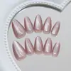 Uñas postizas de presión a la moda, estilo europeo y americano, color sólido gris-púrpura, forma de ojo de gato, 30 piezas