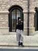 Calça Feminina Yu Yi Vintage Estampa de Leopardo Cordão Perna Larga Elástico Cintura Baixa Solta Perna Reta Comprimento Total Casual c2983