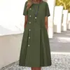 2025 Vestido Novo Europeu e Americano Estação Independente Aliexpress Casual Decoração de Botão Bolso Dobrado Vestido Midi