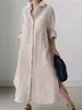 Vestido de Manga Larga con Abertura de Color Sólido para Mujer, Transfronterizo, Color Sólido, Moda, Versátil, Elegante, Primavera y Otoño 2024