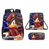 Mochila SONIC Nueva Transfronteriza Mochila de Dibujos Animados Bidimensionales Mochila Escolar para Estudiante de Primaria Juego de Tres Piezas