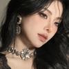 Exagerados Pendientes Collar Diamantes Completos Industria Pesada Pendientes Lujosos Palacio Retro Clips para Orejas Negro Elegante Accesorios Maquillaje Nupcial