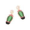 Pendientes largos de aleación con forma de gota de aceite y perlas de imitación de cactus, estilo europeo y americano, elegantes y con personalidad, con flores de esmalte para mujer.
