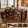 Mesa de Comedor Isla de Madera Maciza Color Nogal 2025 Nueva Mesa de Centro Retráctil Multifuncional para Sala de Estar con Barra Integrada