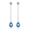 Estilo Nacional Azul Gota de Lágrima Brincos Longos Cristal Gota d'Água Brincos de Cristal Azul Brincos Femininos Brincos de Luxo Presente para Mãe