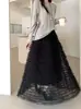 Nueva Falda Floral Elegante Estilo Coreano Azul Pavo Real de Primavera, Falda Larga de Malla con Varios Niveles y Corte en A, que Cubre las Caderas con Forma de Pera para Mujer