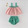 Conjunto de 2 Piezas para Bebé Niña Verano 2026 Estilo Ins: Top sin Mangas de Tirantes + Bombachos de Color Sólido, Ligero y Versátil