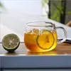 Copo de Vidro Borossilicato Simples Barrigudo Caneca de Café com Alça Flor Caneca de Chá Escritório Café da Manhã Bebida Transparente Redonda Copo Divertido