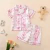 Pijama de Niña para Verano con Estampado de Moños Ropa de Casa de Dos Piezas Ropa Infantil de Manga Corta con Cuello