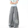 Pantalones casuales con bordado de estrella de estilo americano para hombre y mujer, pantalones rectos vintage de otoño, pantalones de pierna ancha de alta costura para danza jazz