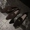 Mocassins de Pele de Ovelha Sapatos Femininos de Cano Baixo Outono e Inverno Novos Couro Genuíno Bico Quadrado Xadrez Sapatos Femininos de Cano Baixo Franceses 40