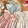 Ropa Infantil Estilo Coreano Vestido de Niña con Cuello Volante Verano 2026 Nuevo Vestido de Princesa sin Mangas de Encaje con Cuello Redondo para Niñas