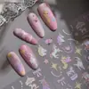 Calcomanías de arte para uñas color azul cian y rosa nuevo, calcomanías de unicornio de dibujos animados en relieve, decoraciones de arte para uñas para niñas en stock